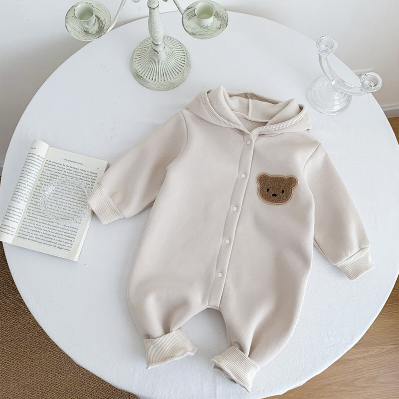 Personalized Embroidery 2023 Baby Bodysuit Thickened Autumn and Winter Bear Creeper Customized Newborn Name Fleece Creeper