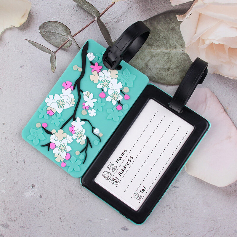 1PC PVC Soft Glue Flower Travel  Luggage Tag Card Cover Name Label Suitcase ID Address Holder Boarding Pass Bag Pendant