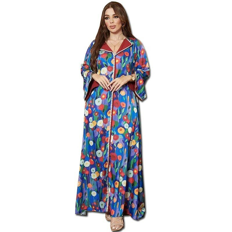 Twist Drill sukienka muzułmańska kobiet Abaya elegancka dubajska indyk arabska odzież turcja kaftan saudyjski muzułmańska sukienka luźny szlafrok z nadrukiem