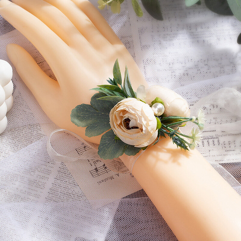 Свадебные браслеты для подружек невесты, браслет из ленты с цветком из искусственного жемчуга и цветком розы, модные аксессуары для свадьбы