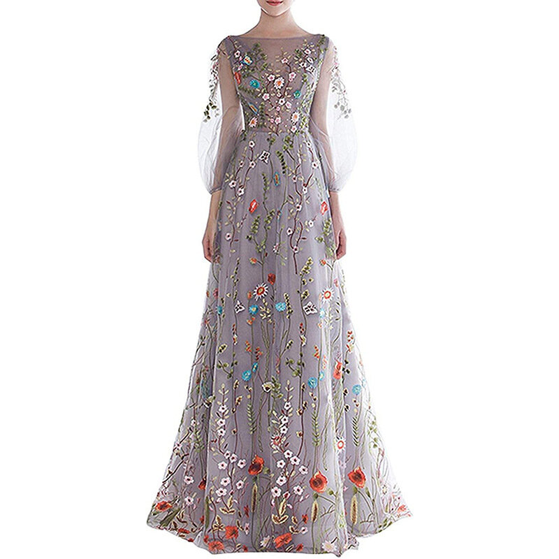 Suknia ślubna handlu zagranicznego Amazon AliExpress 2024, długa haftowana szyfonowa sukienka, seksowna sukienka