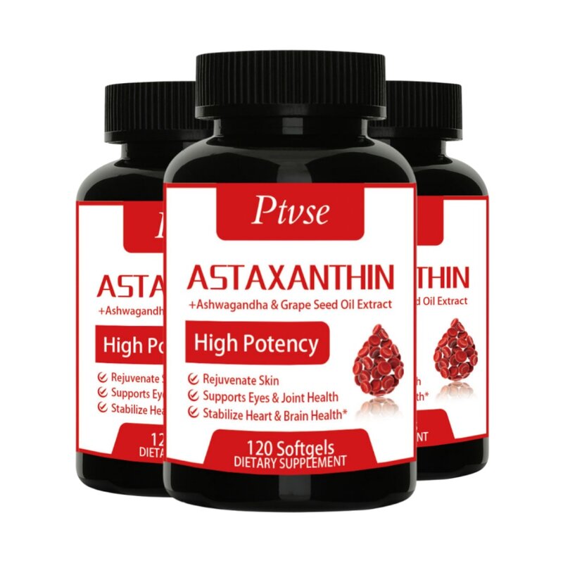 Ptvse Astaxanthin Extract Capsules, Antioxidant Supplement - Supports Eye, Cardiovascular, Joint and Skin Health, Non-GMO
