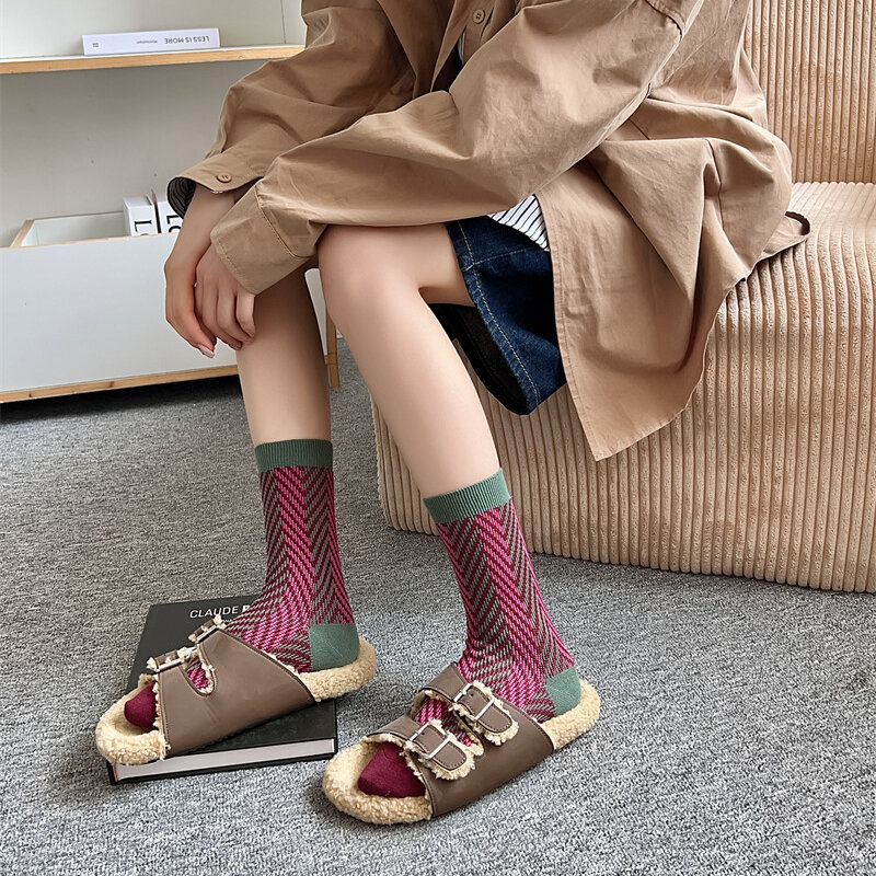Mid-Calf Women Cotton Socks FAutumn Winter Ins Japanese JK Ethnic Style Fashion Socks Lady Girls Student Sweet Retro Long Socks