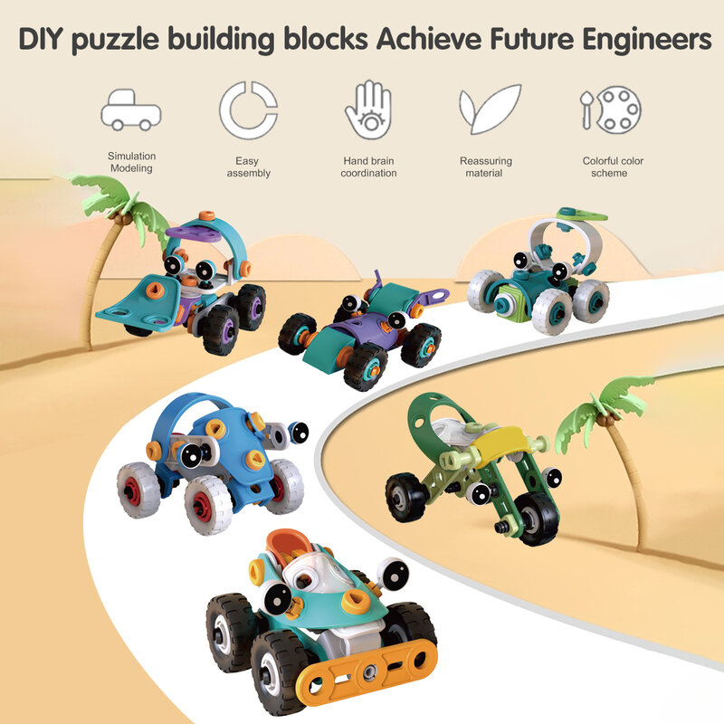 Mainan Puzzle pendidikan dini anak-anak, mainan pendidikan sains mobil rakitan blok vinil DIY mur bongkar pasang