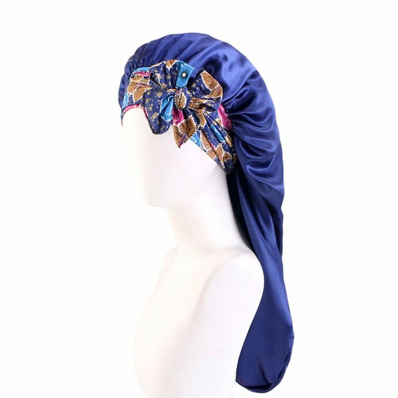 Cuffia elastica lunga e setosa nuova copertura per capelli da donna stampa berretto da notte cappello per la cura dei capelli in stile etnico fascia larga copricapo