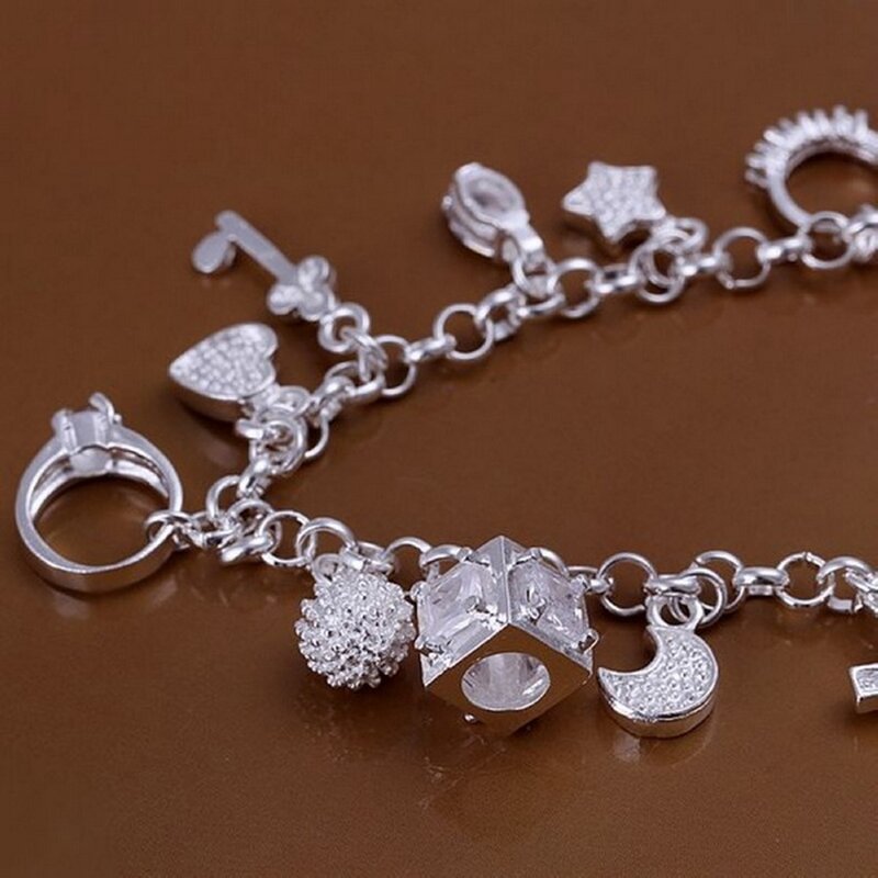 Heißer Verkauf Valentinstag Geschenk Charme 925 Silber Farbe Schmuck Mode Armbänder süße Frauen Dame Hochzeit Charms versand kostenfrei