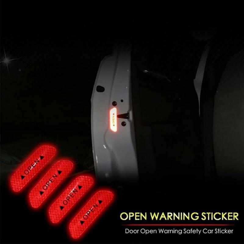 OPEN 자동차 문짝 반사 안전 마크 경고 데칼 스티커, "OPEN" 글자 디자인, 강력한 반사 장식, 4 개