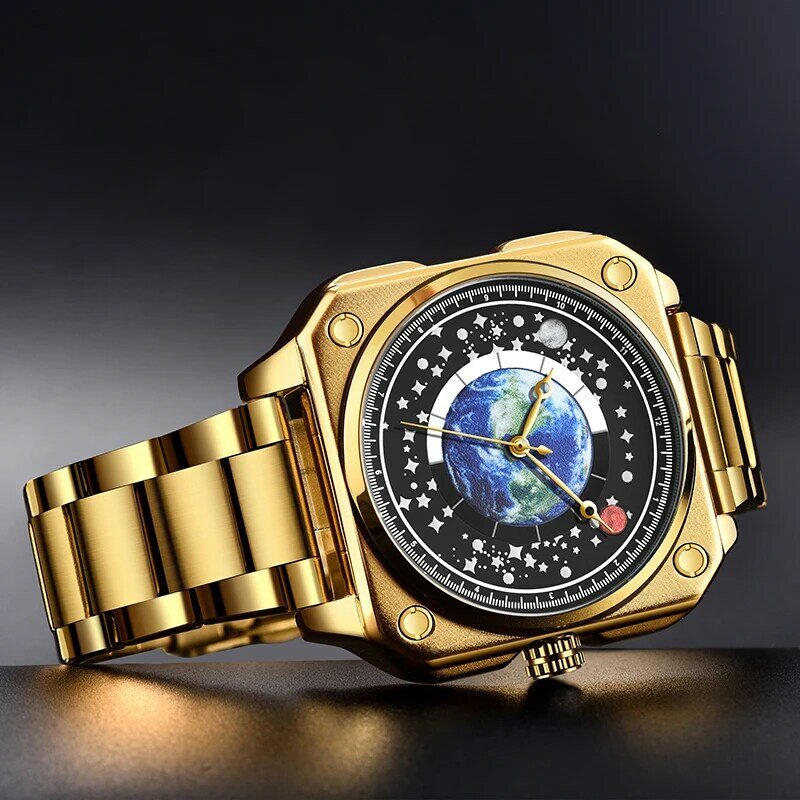 Часы наручные LIGE Мужские кварцевые, роскошные деловые водонепроницаемые светящиеся золотистые, из нержавеющей стали