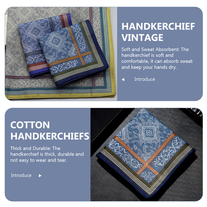 Men's Handkerchief Handkerchiefs for Bandanas Soft Cotton Royal Blue Embroidery Vintage Wedding