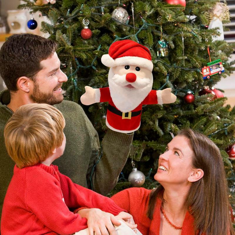 Boneka tangan Natal mainan mewah kartun boneka Santa Claus boneka tangan rusa besar properti kinerja interaktif untuk anak-anak