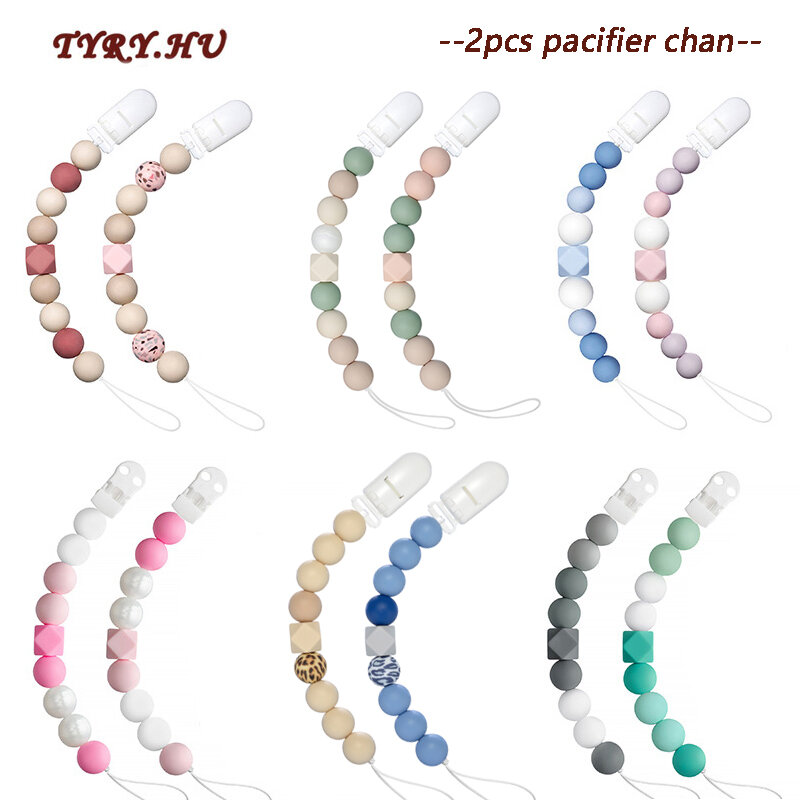 TYRY.HU 2Pc łańcuch smoczek smoczek silikonowy dla niemowląt łańcuch BPA bezpłatne dziecko bezpieczne ząbkowanie łańcuch molowy Accessries