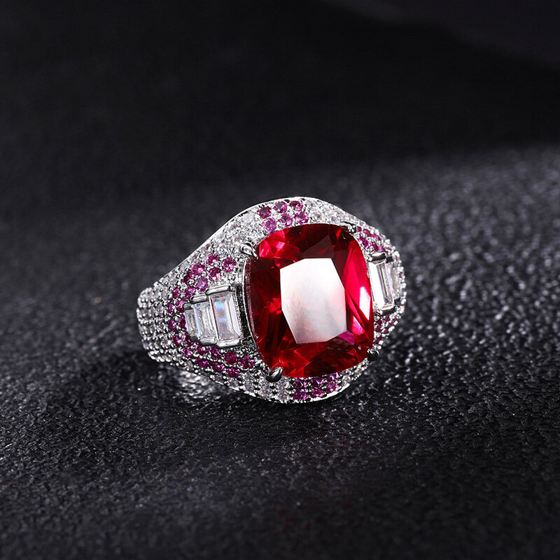 New Style Beautiful and Elegant Women's Ring Simulation Red Treasure Blue Treasure Emerald Square Ring Main Niche Fashion