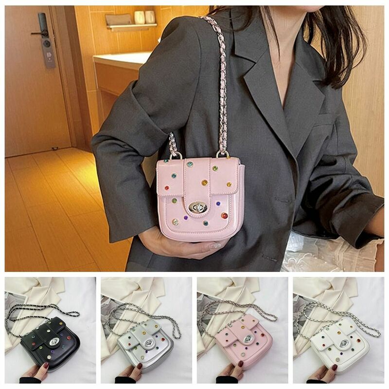 Colorful Diamond Shoulder Bag Fashion Square Pu Leather Crossbody Bags for Women Large Capacity Chain Purse Students