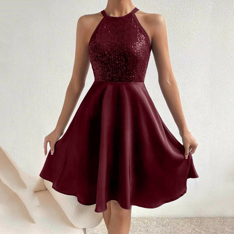 Women Fashionable Solid Sexy Leisure Sequin Women's Summer Dresses Casual Beach Womens Casual Plain Simple T Shirt Loose Dress