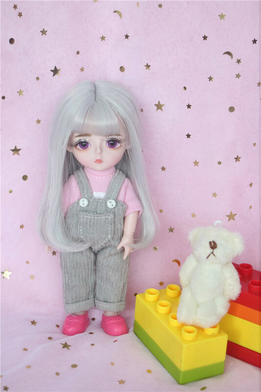16cm moda mini peruca bjd boneca móvel joint girl dolls 3d grandes olhos bonito diy boneca de brinquedo com roupas vestir-se boneca