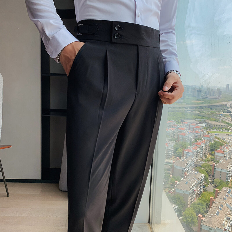 FJMen-Pantalon formel taille haute de style britannique, coupe couvertes, pantalon décontracté, pantalon trempé, monochrome, affaires, haute qualité, nouveau, automne, 2022
