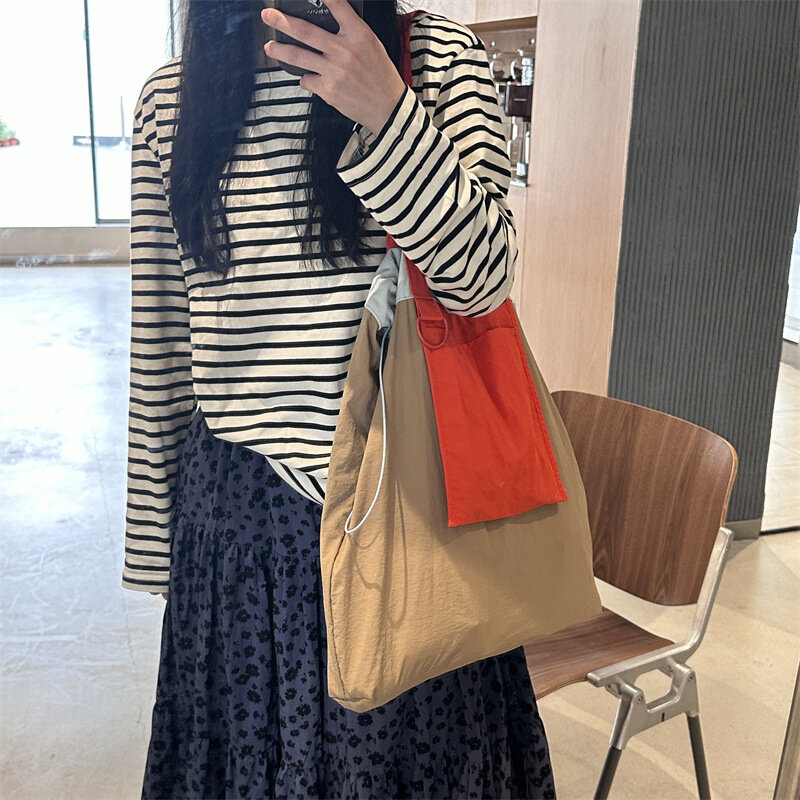 Duża patchworkowa torba z grubej bawełny ze sznurkiem damska torba na ramię projektant mody torby dla kobiet torebki nylonowe ekologiczne torby na zakupy damskie
