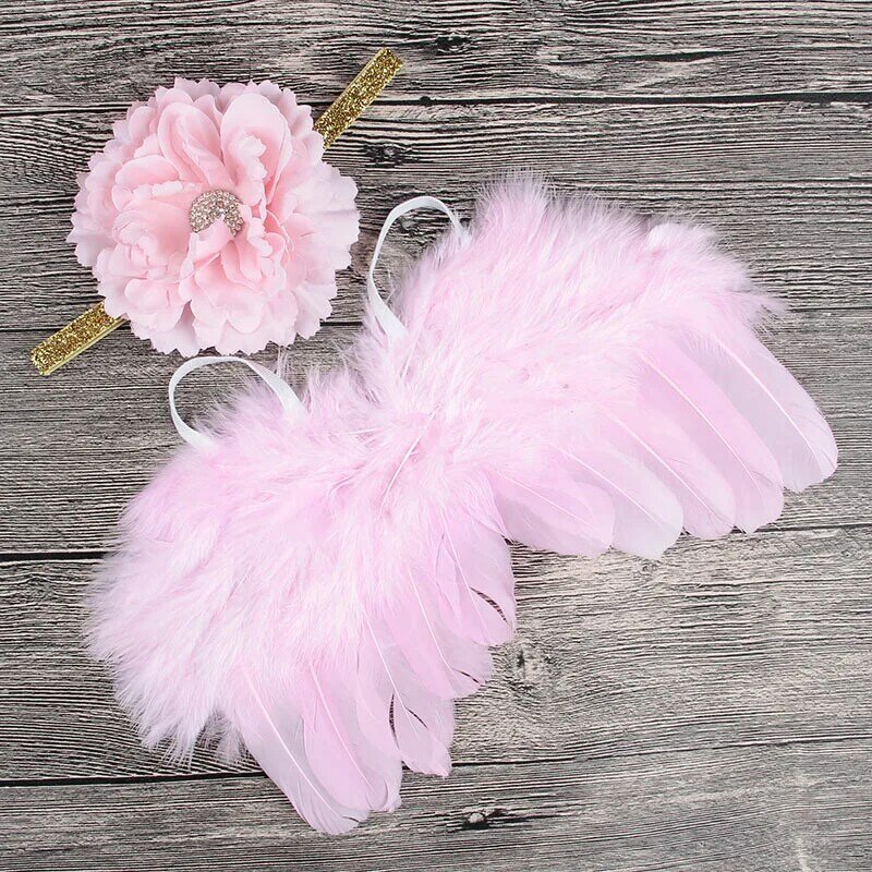 Newborn Children Angel Feather Wings Photography Clothing Girl Peony Flower Headband  Take Pictures Hair Accessories Prop