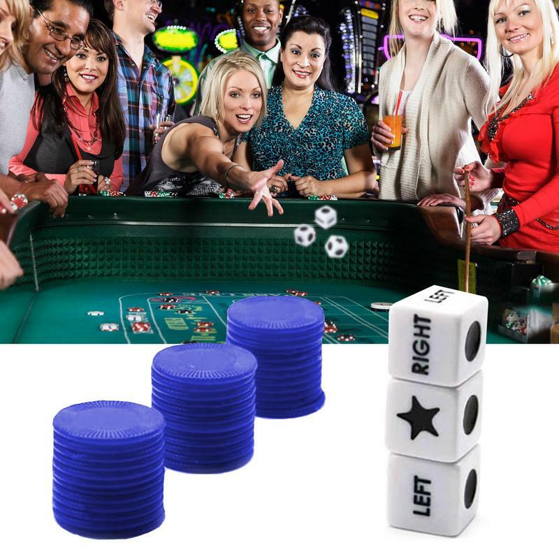 Gra w kości z lewej strony Innowacyjna gra stołowa z lewej strony z 3 kostkami i 24 losowymi kolorami żetonów dla nocy rodzinnej