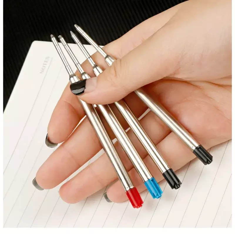 Isi ulang pena bolpoin 20/10/5 buah, pena Parker, titik sedang, tinta hitam biru merah, L:3.9 In G2, alat tulis logam isi ulang