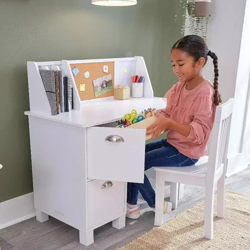 Wooden Study Desk for Children with Chair, White