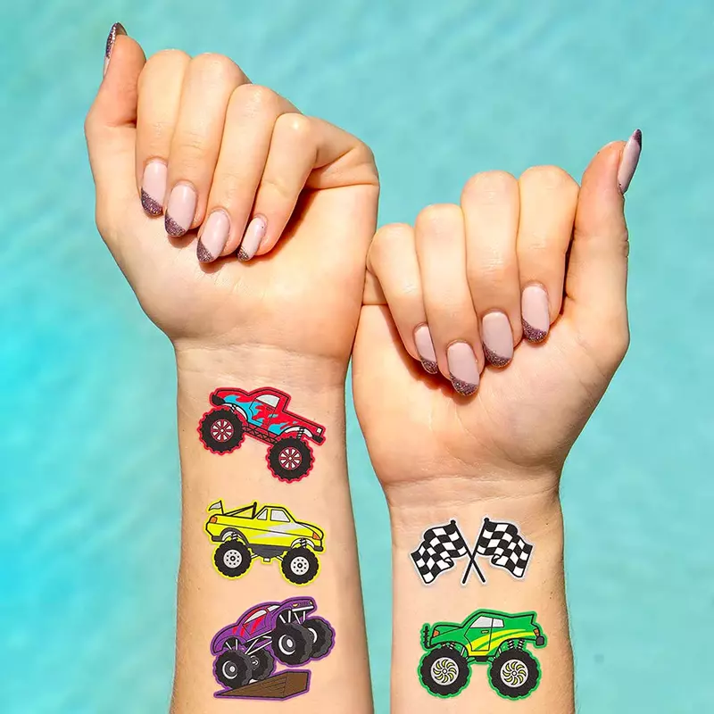 6 Vellen Off-Road Truck Tijdelijke Tattoo Stickers Creatieve Jongen Speelgoed Gezicht Arm Transport Tattoo Sticker Voor Kinderen