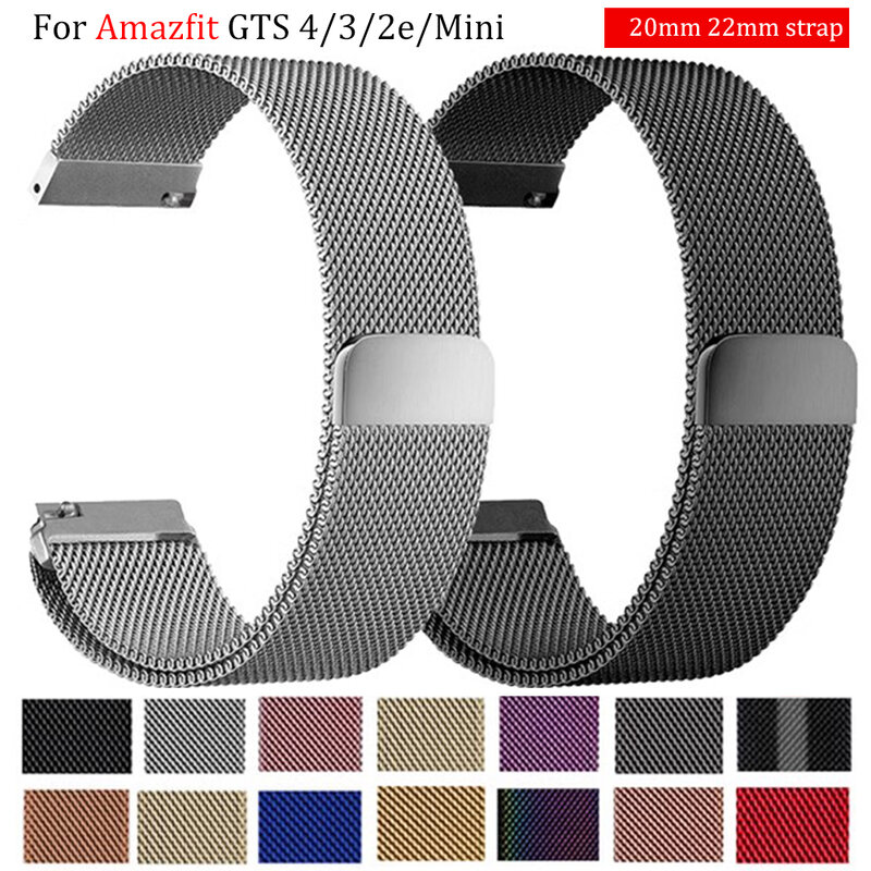 Pulseira magnética de metal, pulseira para Amazfit GTS 4 3 2e Mini Stratos 3 2 Metal, Gtr 4 3 Pro 2e Bip-u-s-Lite, 22mm