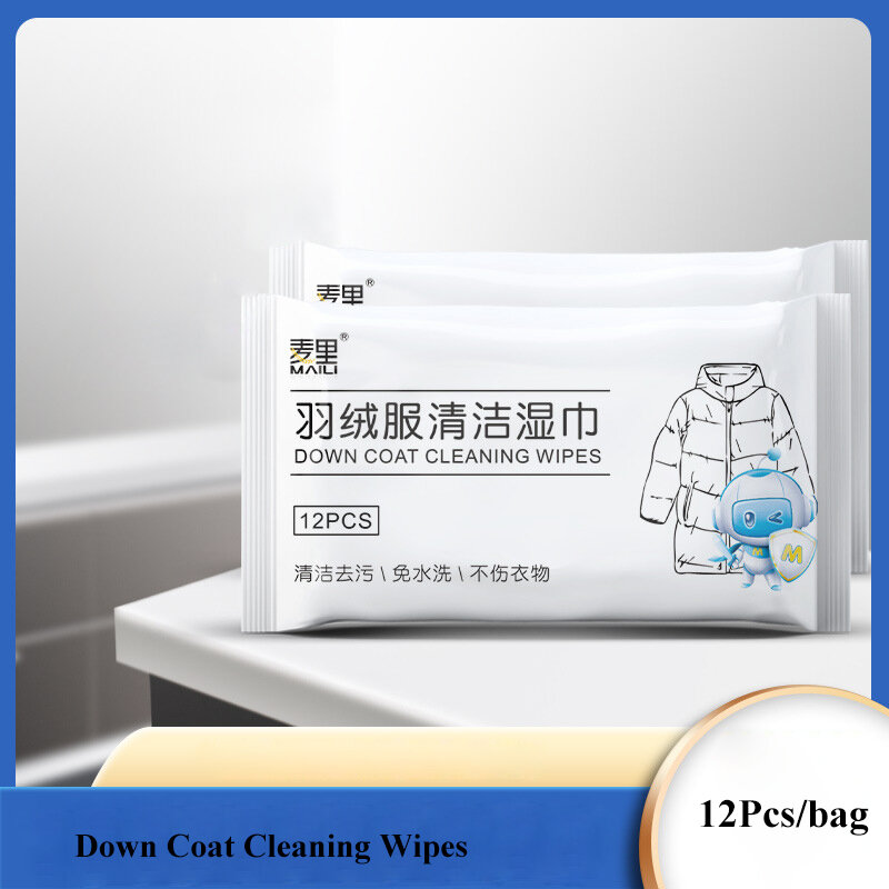 10Bags 120Pcs Down Jacket Cleaning Wipes Portable Non-woven Down Coat Cleaning Wet Wipes Sauce Coffee Oil Juice Stain Remove