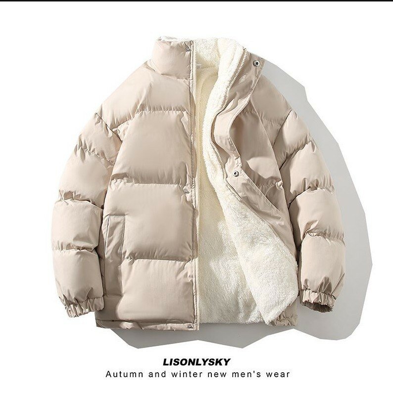 Novo casaco de veludo de algodão grosso versão coreana gola solta cor sólida quente casaco de algodão casual