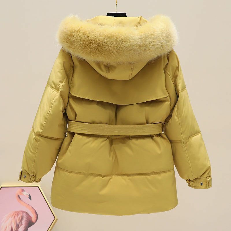 Women's winter hooded down jacket fur neck hooded long coat fashion hooded warm coat comfortable slim fit coat nice outdoor wear