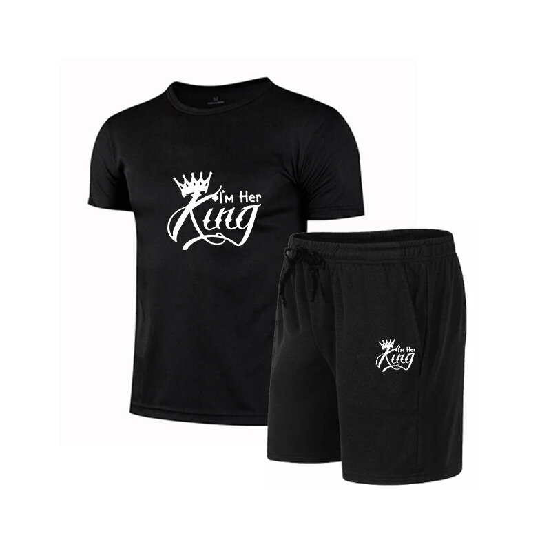 Fitness Cotton Men's Short Sets Hip Hop Summer Tracksuit Sportswear Outfits Short Sleeve Tees Shorts Baggy Casual 2 Pieces Sets