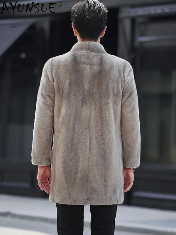 AYUNSUE настоящая норковая шуба мужские зимние куртки 2023 Высококачественная шуба из натурального меха с V-образным вырезом норковая куртка средней длины Верхняя одежда Jaqueta