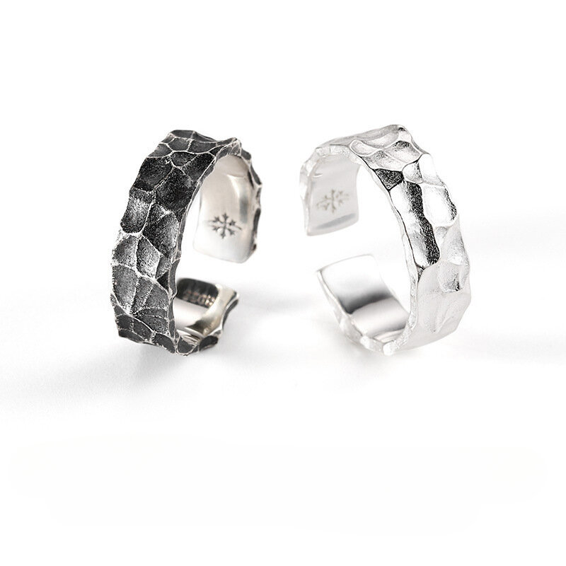 Palu perak kuno Retro cincin terbuka Hip Hop cincin dapat disesuaikan perhiasan mode hadiah terbaik untuk pria