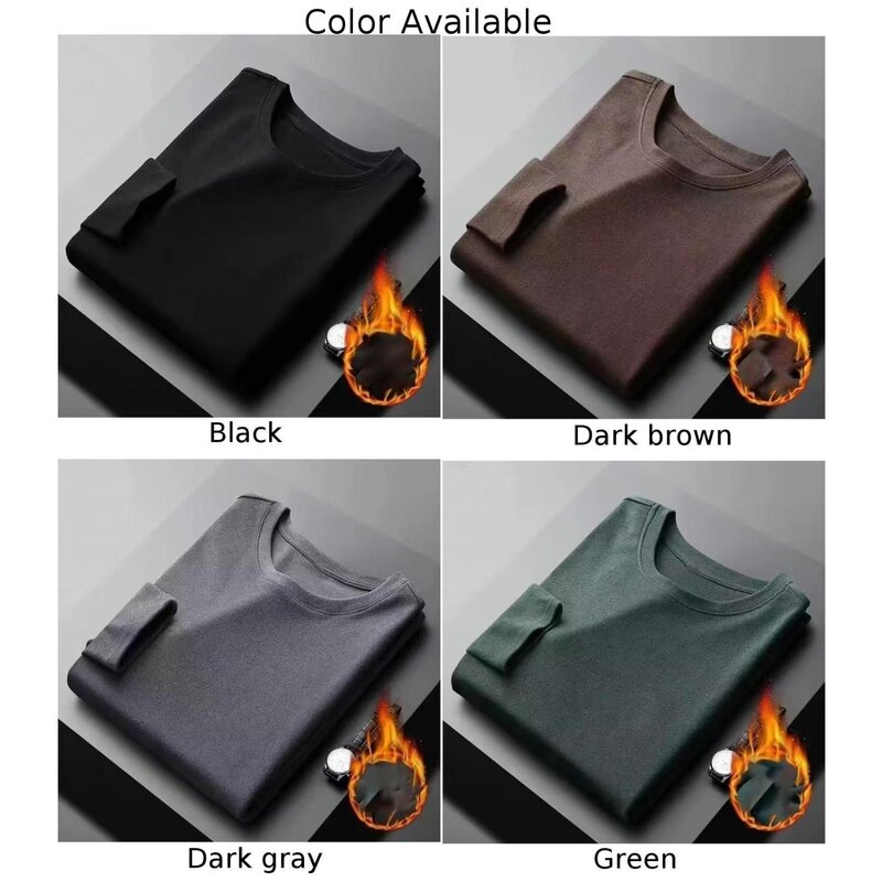 Camiseta ajustada clásica para hombre, Top grueso de cuello redondo, jersey de manga larga, negro, verde, marrón oscuro, gris oscuro