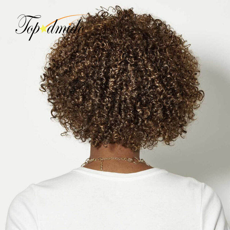 Topodmido-금발 색상 짧은 페루 머리 레이스 가발, 여성용 인모 4x4 클로저 가발, 킨키컬리 13x4x4 투명 레이스 가발