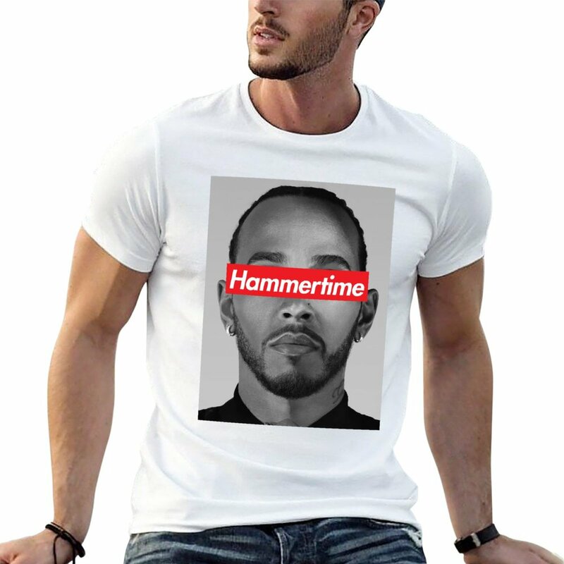 Hamilton masculino (Foto) T-shirt extragrande, t-shirts brancas lisas curtas, roupa kawaii, novo