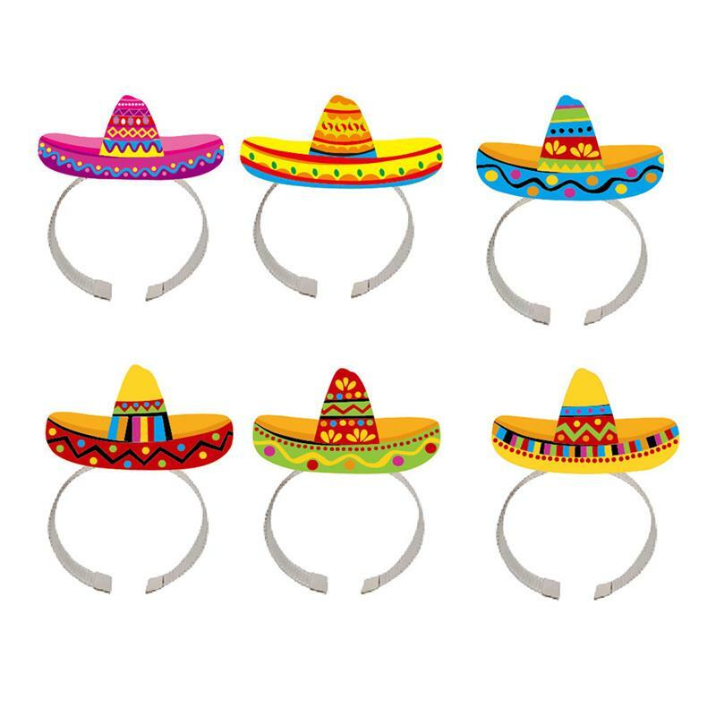 6Pcs Mexican Hat Hair Hoops Mini Sombrero Headbands Festival Headdress Performance Props Party Favors Decoration Accessories