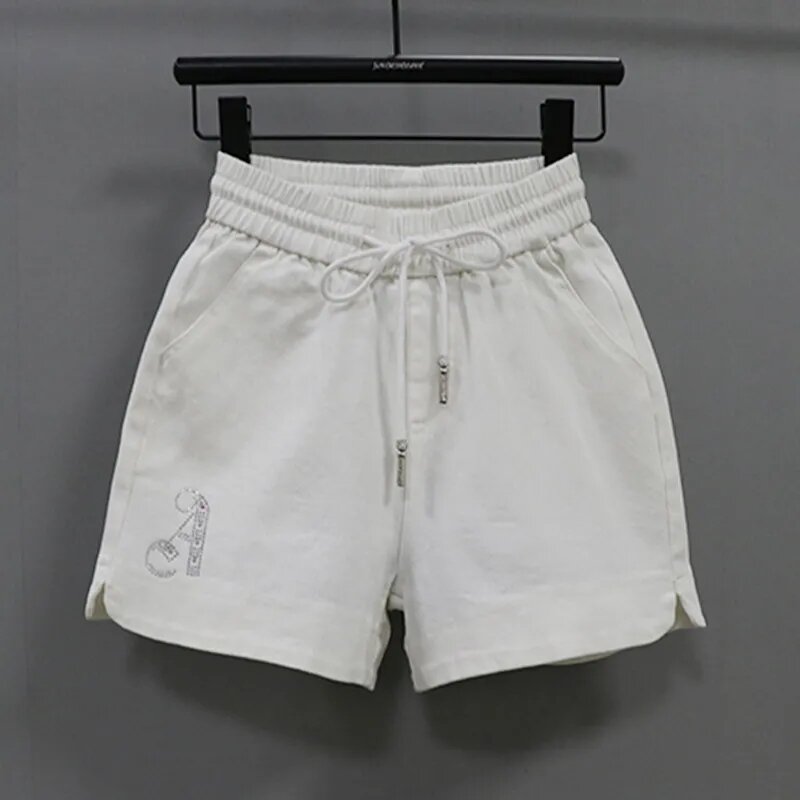 Denim Shorts Women New Summer 2024 High waisted Elastic waisted A-line wide leg pants Female matching Pocket Casual Short Pants