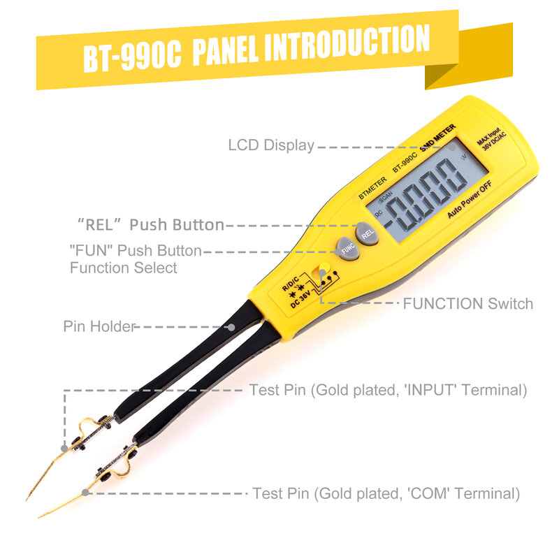 BT-990C capacitância inteligente smd pinças inteligente multímetro digital rc diodo auto faixa resistor capacitor tester com carry box