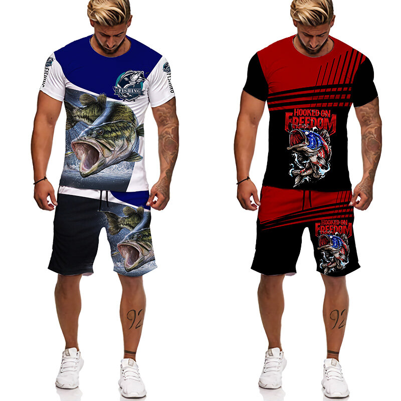 YUHA Carp Fishing 3D Printed Summer Funny  T-shirt Shorts Set Men's Sportswear Tracksuits O Neck Short Sleeve Cool Men's Clothin