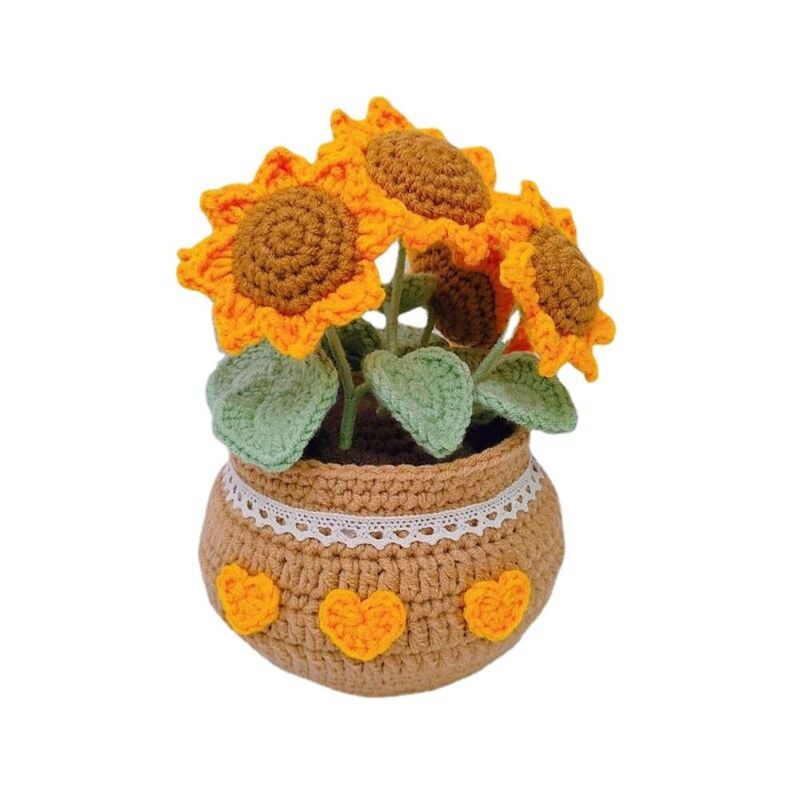 Crochet Tulip Flower Knitting Kit, Fio multicolorido, Kits De Malha, Tulip Flowerpot