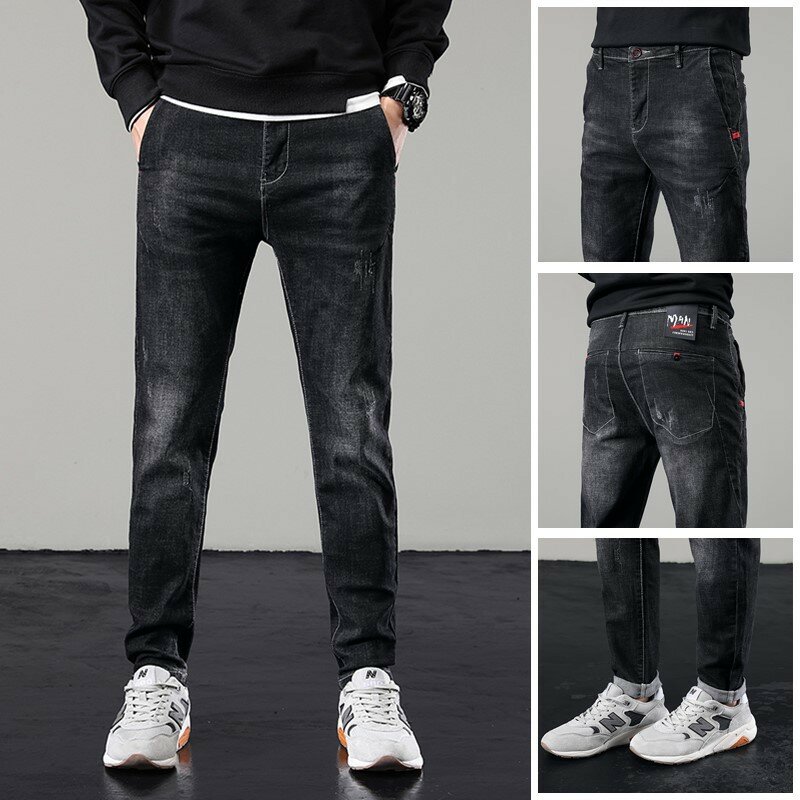 Moda outono inverno dos homens de algodão calças compridas casual masculino magro jeans