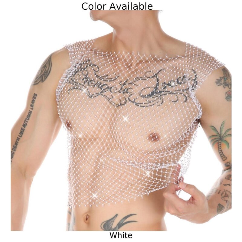 Mens Sexy Net Stretch body Nylon collo quadrato maglia trasparente senza maniche gilet Hollow Lingerie canotte erotiche Night Clubwear