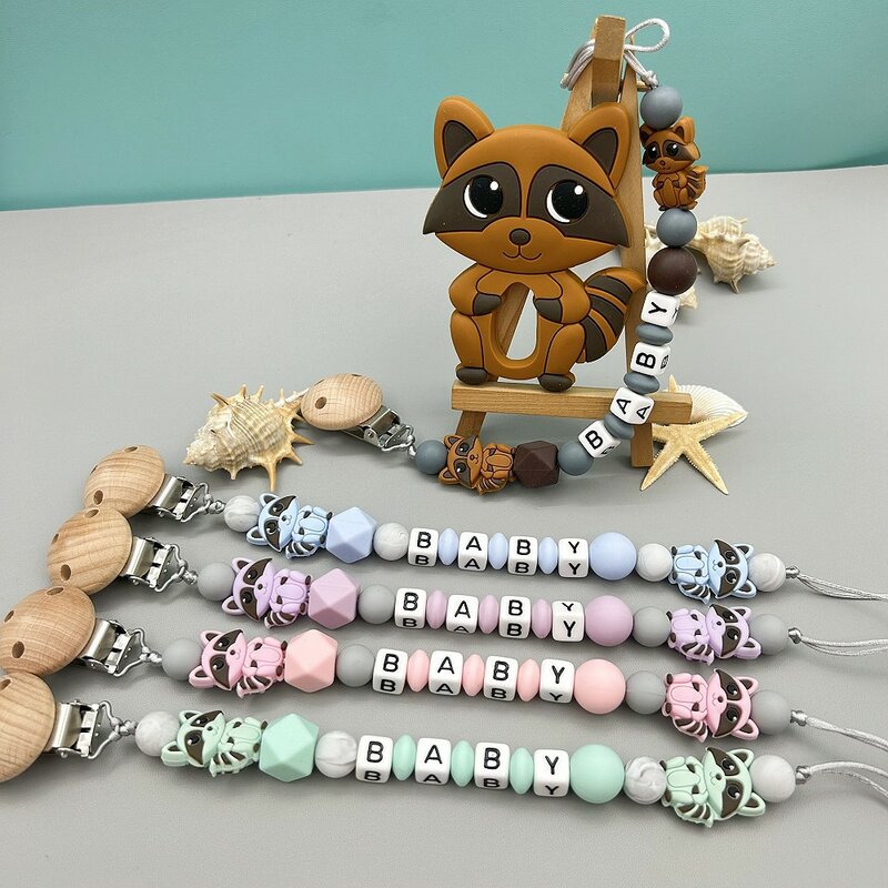 Custom English Russian Letter Name Silicones Quirrel Pacifier Clip Chain Teether Pendant for Baby Pacifier Kawaii Teether Gift