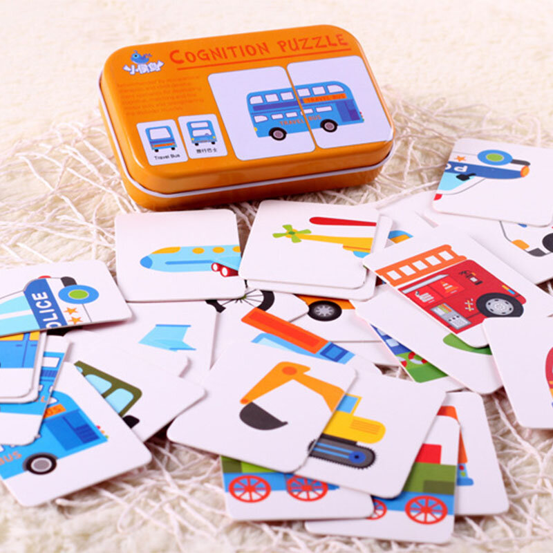 Anak-anak Mainan Puzzle Pembelajaran Awal Hewan Buah Grafik Cocok Kartu Kognisi Bayi Montessori Mainan Pendidikan untuk TK