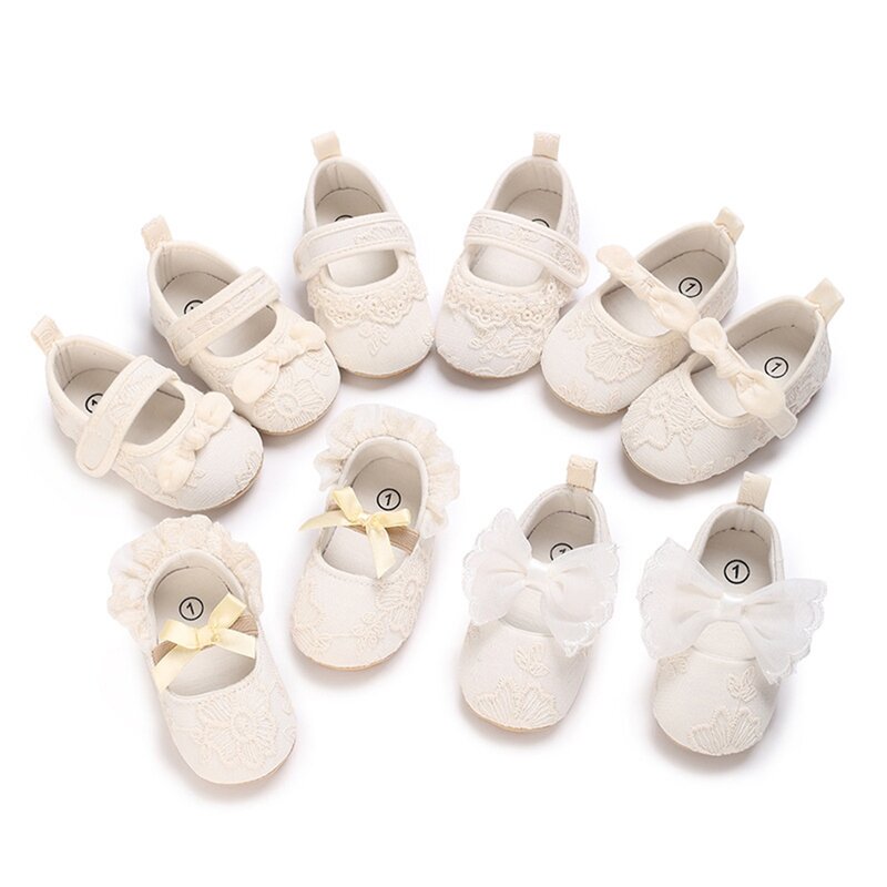 Zapatos de princesa para bebés y niñas, zapatos antideslizantes para primeros pasos, con bordado de flores y lazo suave