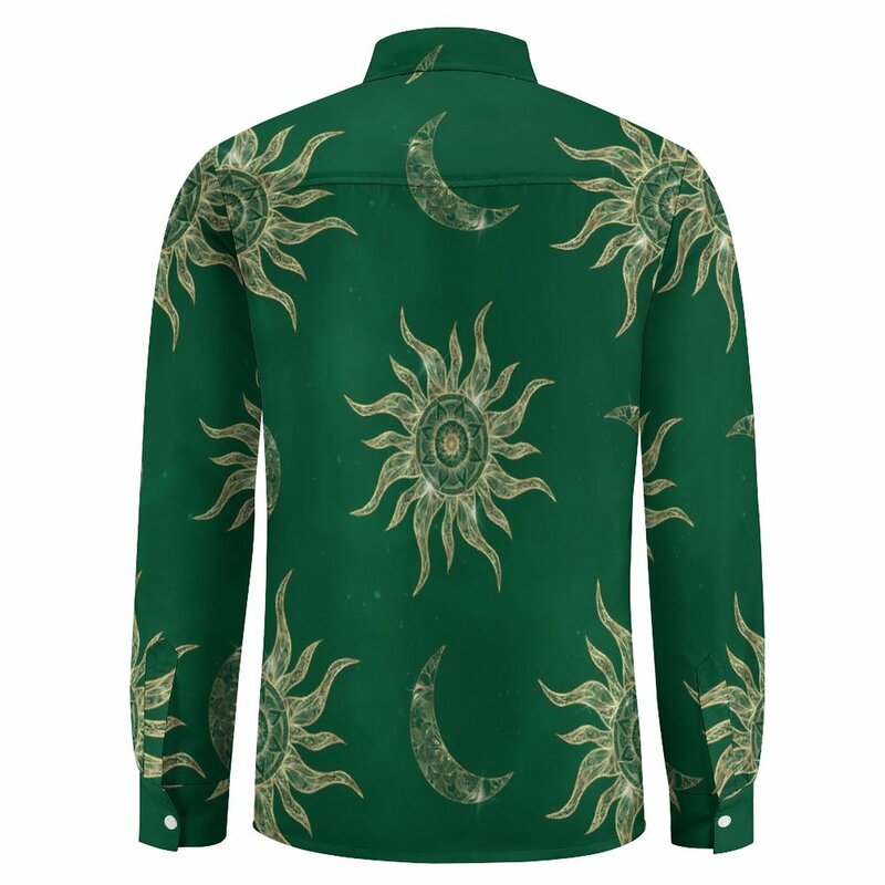Рубашка в стиле оверсайз с длинным рукавом, Повседневная стильная блузка с изображением золотого солнца, Луны, мандалы, в винтажном стиле, осень