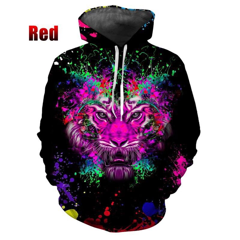 Nieuwe Mode 3d Dier Hoodies Tijgerprint Pullover Met Lange Mouwen Grappige Hiphop Paar Sweatshirts