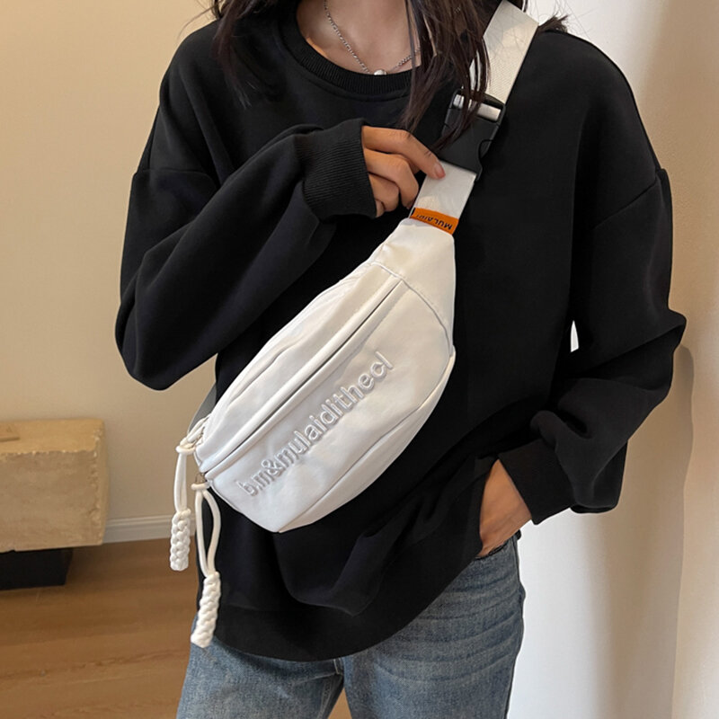 TiptoeGirls' Letter Embroidery Chest Bag Pacote de esportes Messenger Bag de tecido de nylon Bolsa de ombro retro estilo universitário Moda