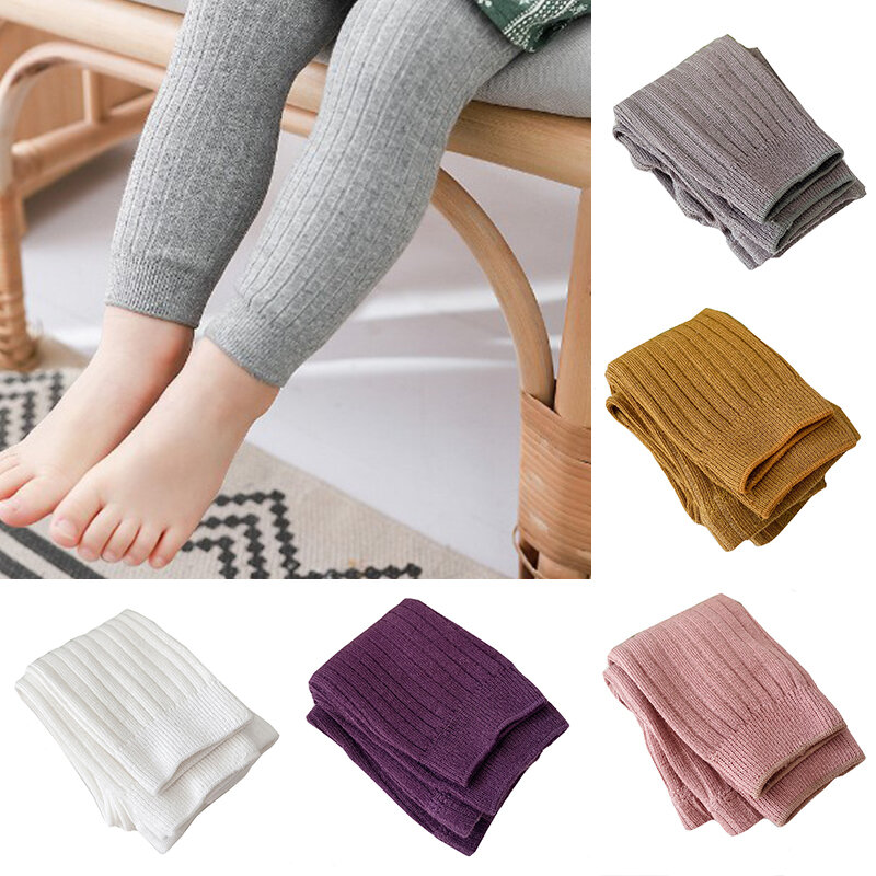 YWHUANSEN-Leggings acanalados de algodón peinado para niña, pantalones de punto de encaje suave para bebé, primavera y otoño, 0 a 8 años